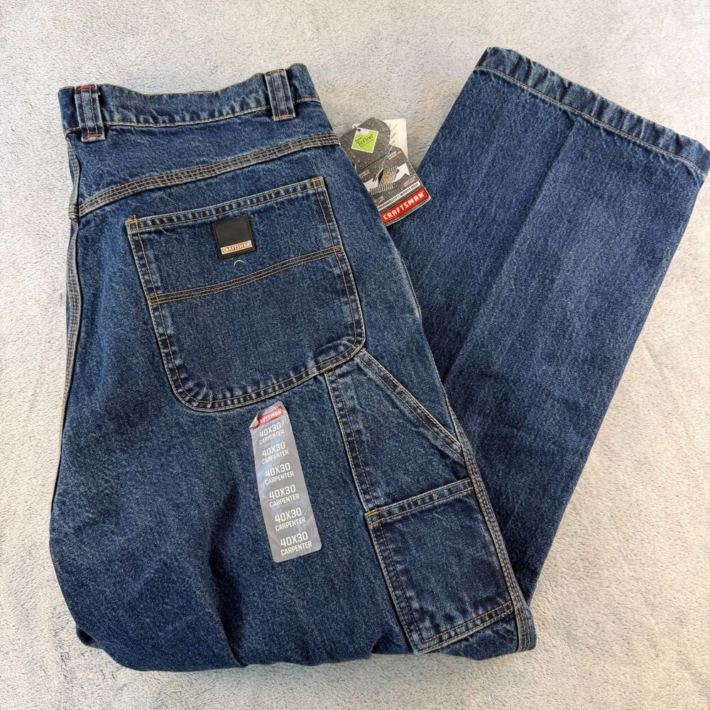 Craftsman Carpenter Jeans Mens 40x30 Dark Wash NWT Teflon Denim
